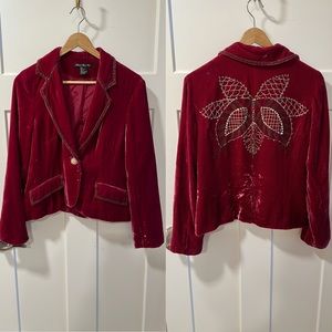 Central Park West Velvet Blazer With Beaded Detail. Size M.